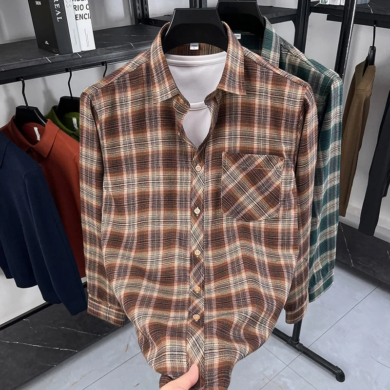 قميص رجالي جديد لخريف 2025 مخطط ومطبوع بأكمام طويلة قميص رجالي غير رسمي متعدد الاستخدامات