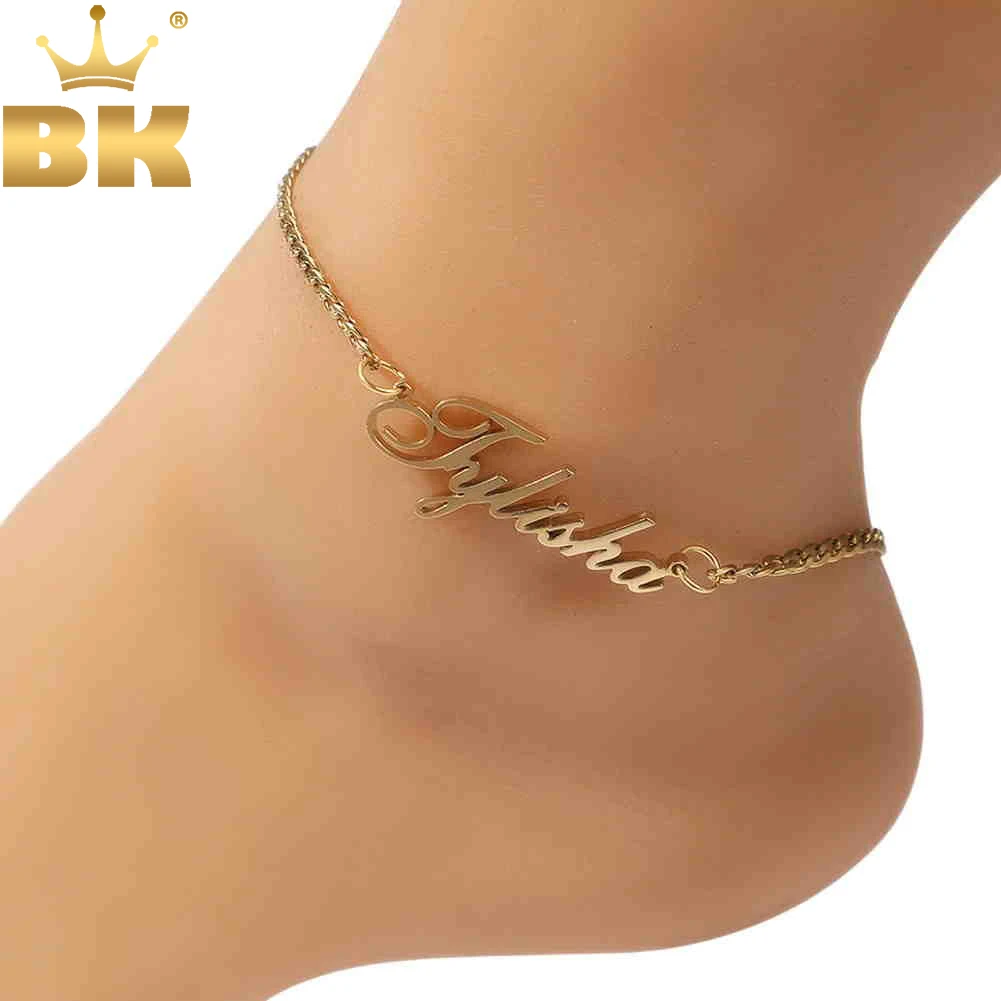 

TBTK Custom Name Anklet Foot Stainless Steel Cuban Chain Personalized Nameplate Bracelet For Women Gift Dropshipping