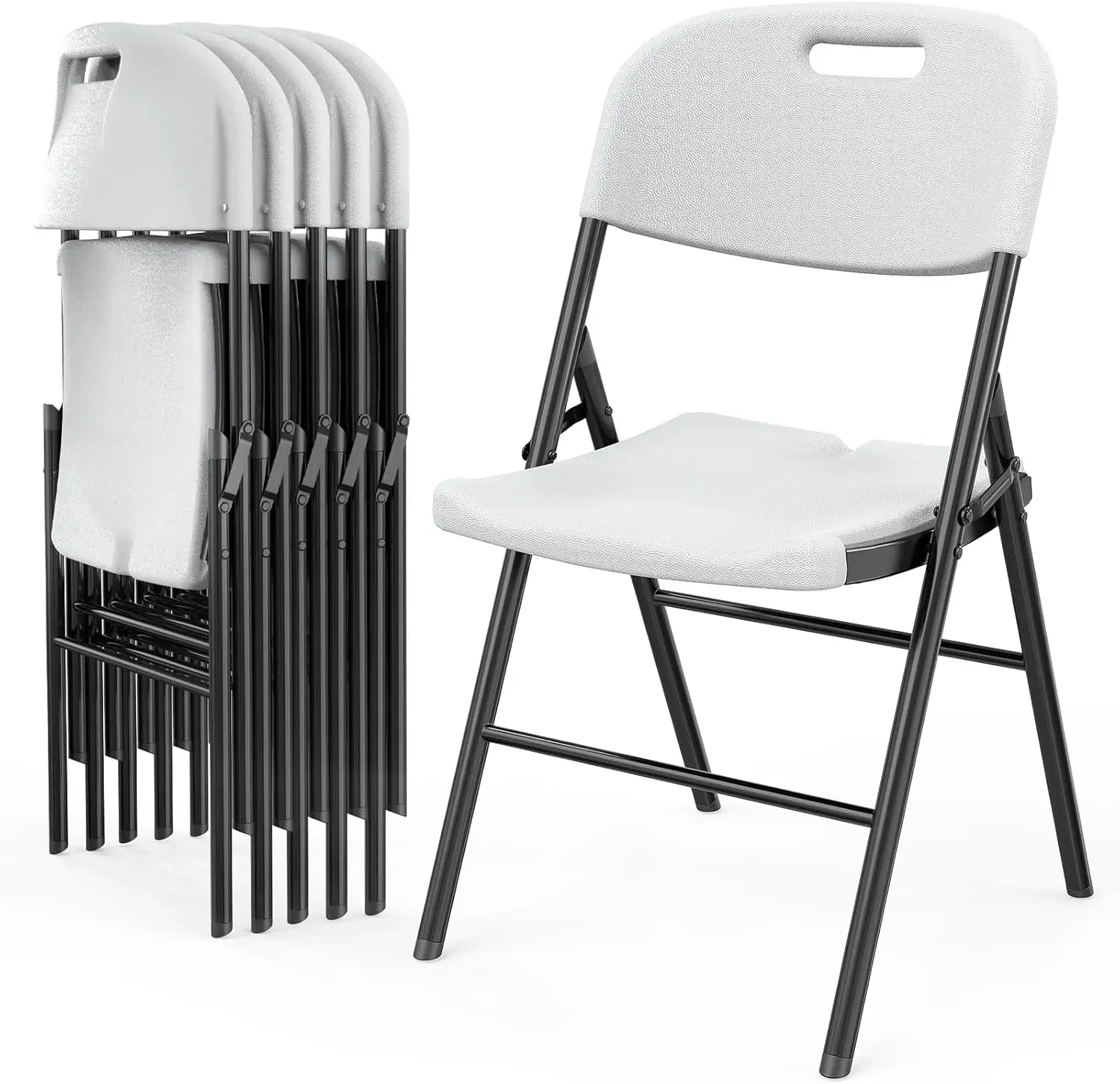 Folding Chairs, Heavy Duty Chair Portable Plastic Seat with Steel Frame for Indoor Outdoor Dinning Party