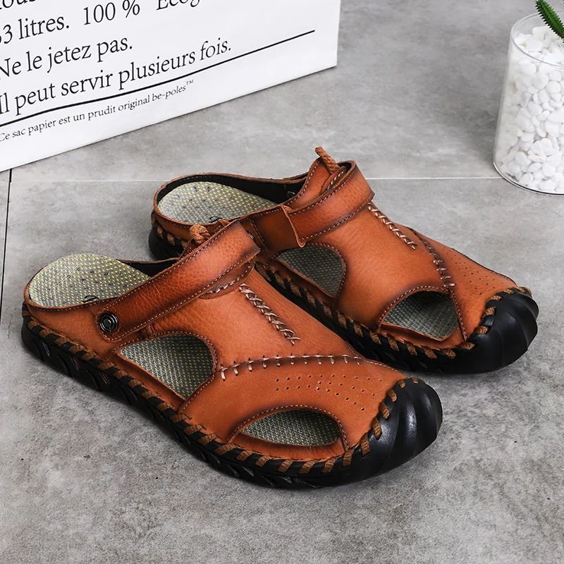 Summer Sandals Men Leather Classic Roman Sandals 2024 Slipper Outdoor Sneaker Beach Rubber Flip Flops Men Water Trekking Sandals