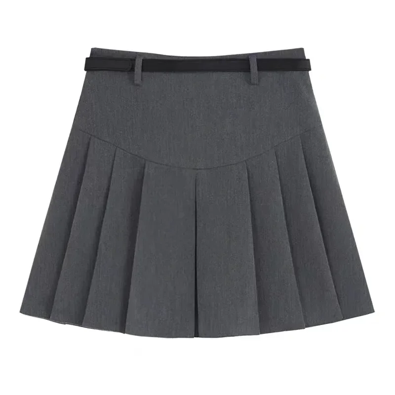 Girls Pleated Skirts Grey Simple College Style Suit A-line Skirt 3 To 13 Year Children School Uniform High Waist Thin Mini Skirt