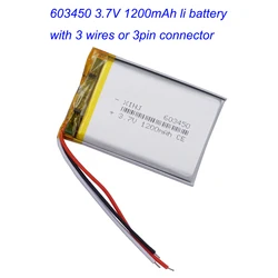 3.7V 1200mAh 4.44Wh JST 3Pin NTC Thermistor Li-Polymer Replacement Lipo Rechargeable 3 Wires Battery 603450 For GPS Camera LED