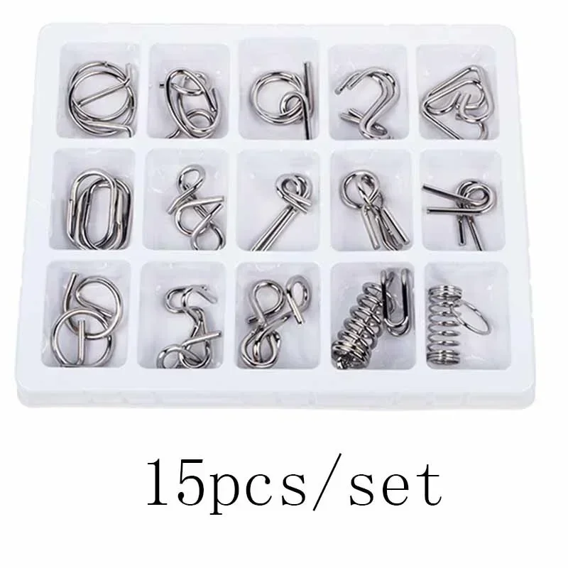 15Pcs/Set Metal Montessori Puzzle Wire Mind Brain Teaser Puzzles Children Adults Interactive Game Reliever Educational Toys