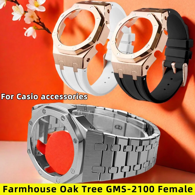 Correa de Metal de Acero Inoxidable Modificada para Reloj Casio Farmhouse Oak GMA-S2100, Accesorios para Reloj, Edición Pequeña para Mujer