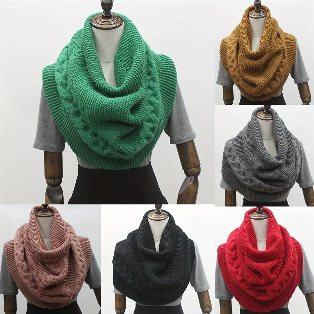 

Women Knitted Scarf Dual Use Shawl Korean Style Pullover High Neck Solid Color Versatile Multifunctional