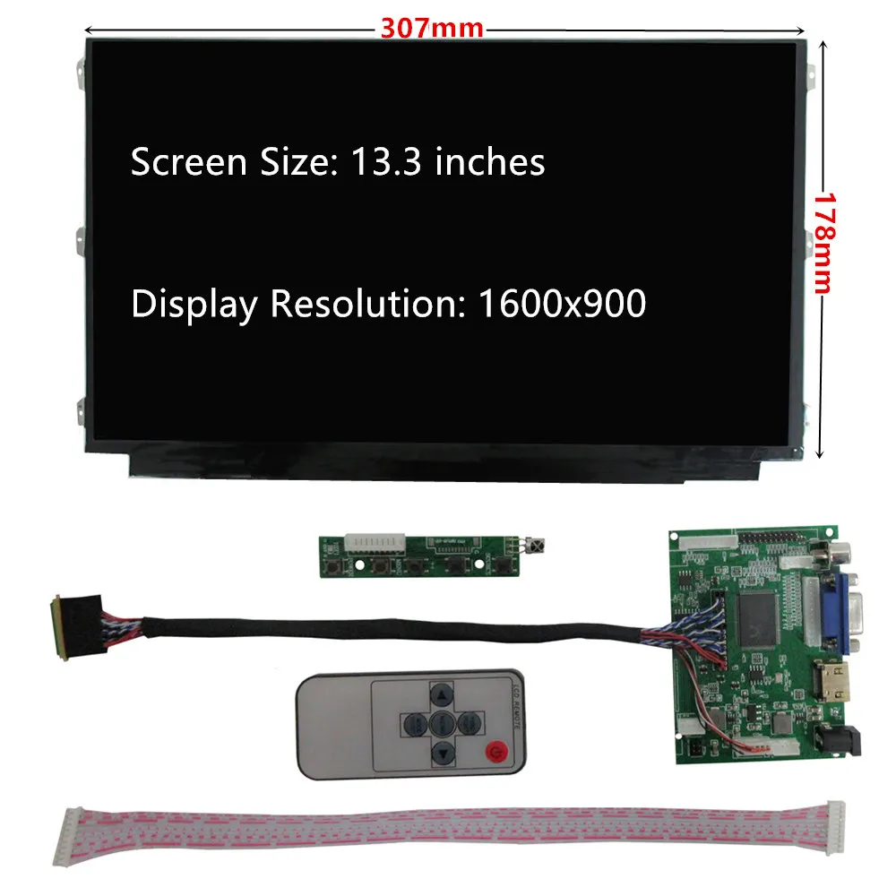 13,3 inch LCD-scherm Monitor Driver Control Board 2AV HDMI-compatibel VGA voor Raspberry Pi Banaan/Oranje Pi Computer