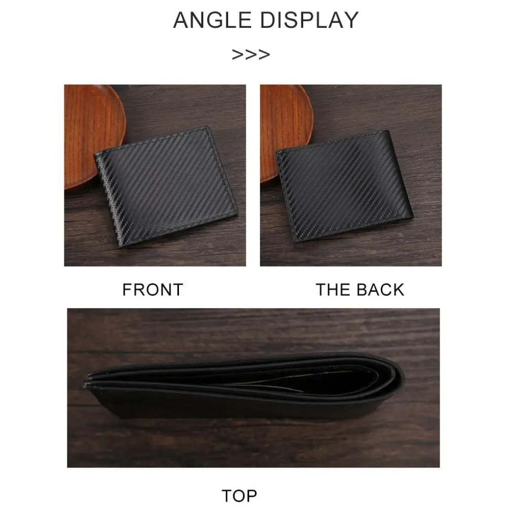 PU Leather Men's Short Wallet Carbon Fiber Pattern Black Retro Coin Purse Large Capacity Two-fold ID Card Holder Men Women