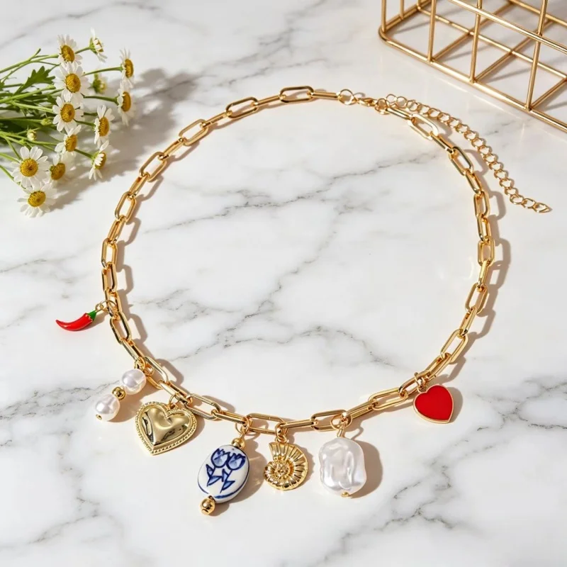 

Fashionable Pepper Heart Imitation Pearl Necklace Elegant Women's Daily Party Accessory Unique Jewelry