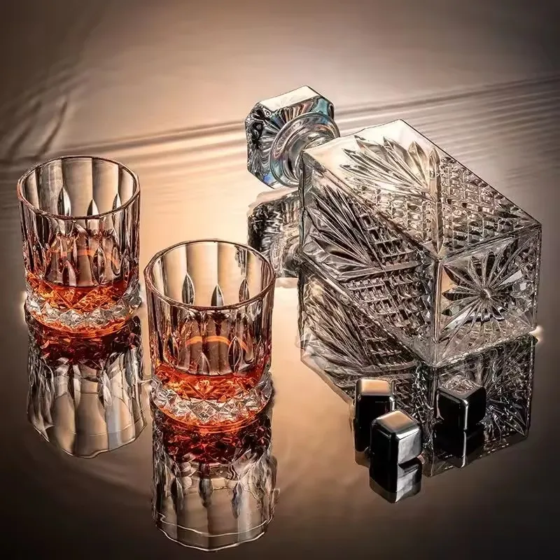 8pcs/set High End Whisky Glass and Bottle Household Crystal Glass, High-end Creative Wine Bottle Rack, Wine Set Cup 6