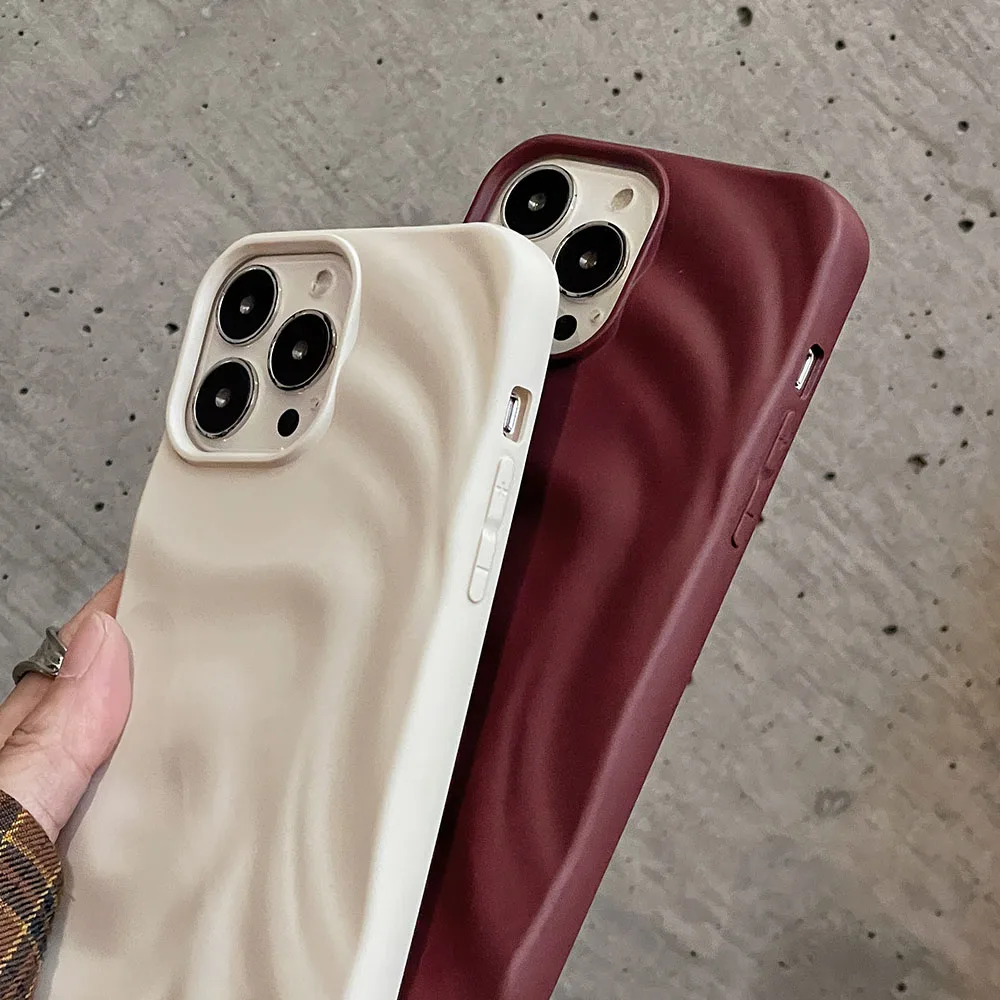 Чехол для телефона Ins Winter Wine Red с 3D складками и морщинами для iPhone 12, 13, 14, 15, 16 Pro Max, мягкие матовые чехлы для iPhone 11, задняя крышка