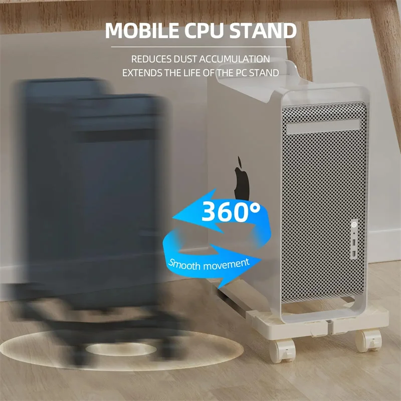 Mobile CPU Stand Cooling Base Chassis Bracket with Locking Caster Wheel Adjustable Shelf Computer Tower Desktop Stand