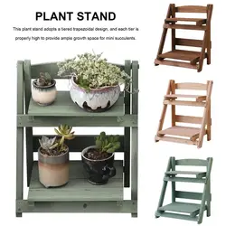 Foldable Wooden Plant Stand 2 Tiers Flower Pot Rack Planter Display Holder 2 Tiers Plant Holder Stairs Desktop Balcony Rack