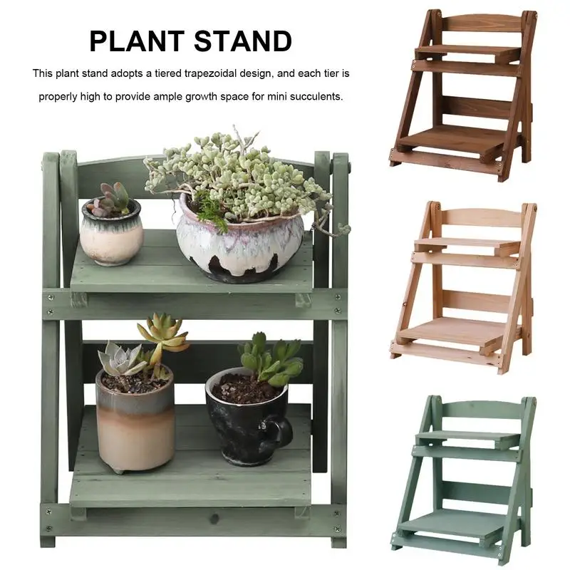 Foldable Wooden Plant Stand 2 Tiers Flower Pot Rack Planter Display Holder 2 Tiers Plant Holder Stairs Desktop Balcony Rack