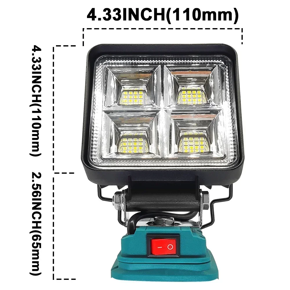 Luz de trabajo inalámbrica de 64 LED, foco para lugar de trabajo de 4 pulgadas, linternas portátiles recargables de mano para batería Makita de 18V (sin batería)