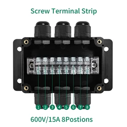 ABS IP67 Waterproof Universal Electrical Project Enclosure Junction Box with 8P 15A Barrier Terminals,1IN/3 Out Cable Glands