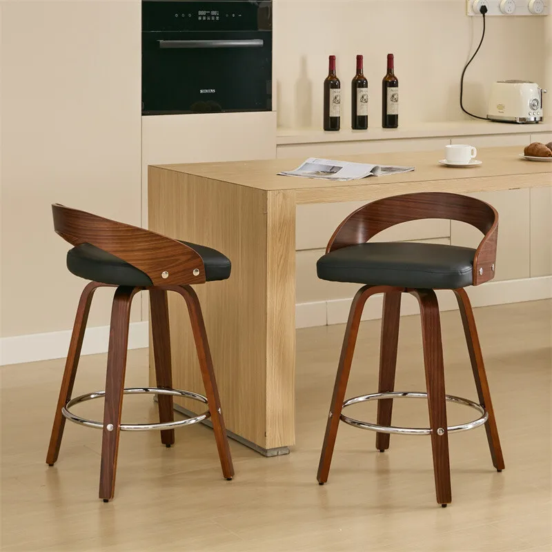 

2 Set Swivel Bar Stools,25" Counter Height Wood Bar Chairs w/Soft Cushion Seat