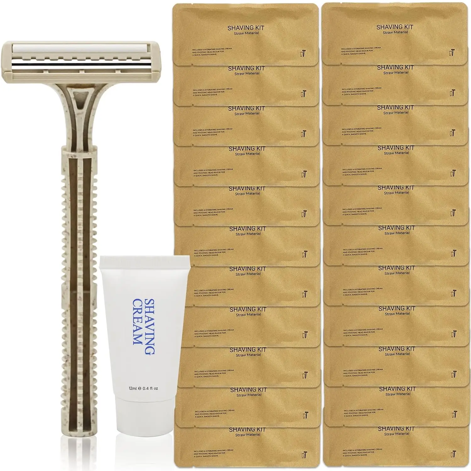 

Eco-Friendly Disposable Shaving Kit - 100 Pcs Wheat Straw Razors & Cream, Individually Wrapped for Travel & Hospitality