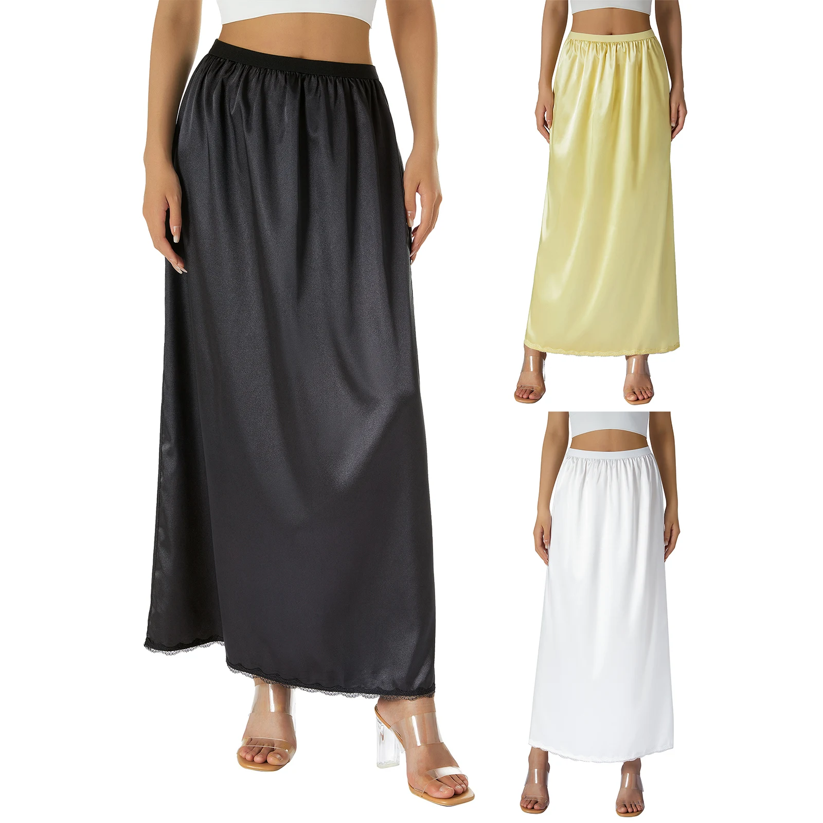 Plus Size Underskirt Half Slips Dress for Women Summer Thin Ice Silk High Waist Elastic Anti-Penetrating Underskirt Lining XXL
