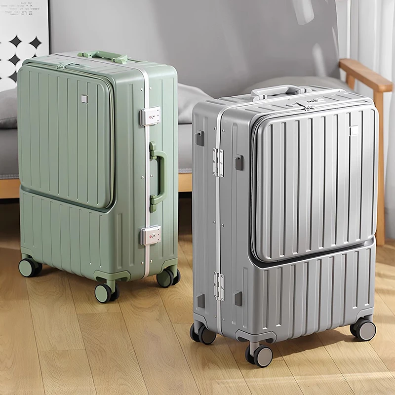 

New Front Open Carry on Luggage with USB Cup Holder Aluminum Frame Suitcase Large-capacity Suitcase Trip Cabin Travel Suitcases