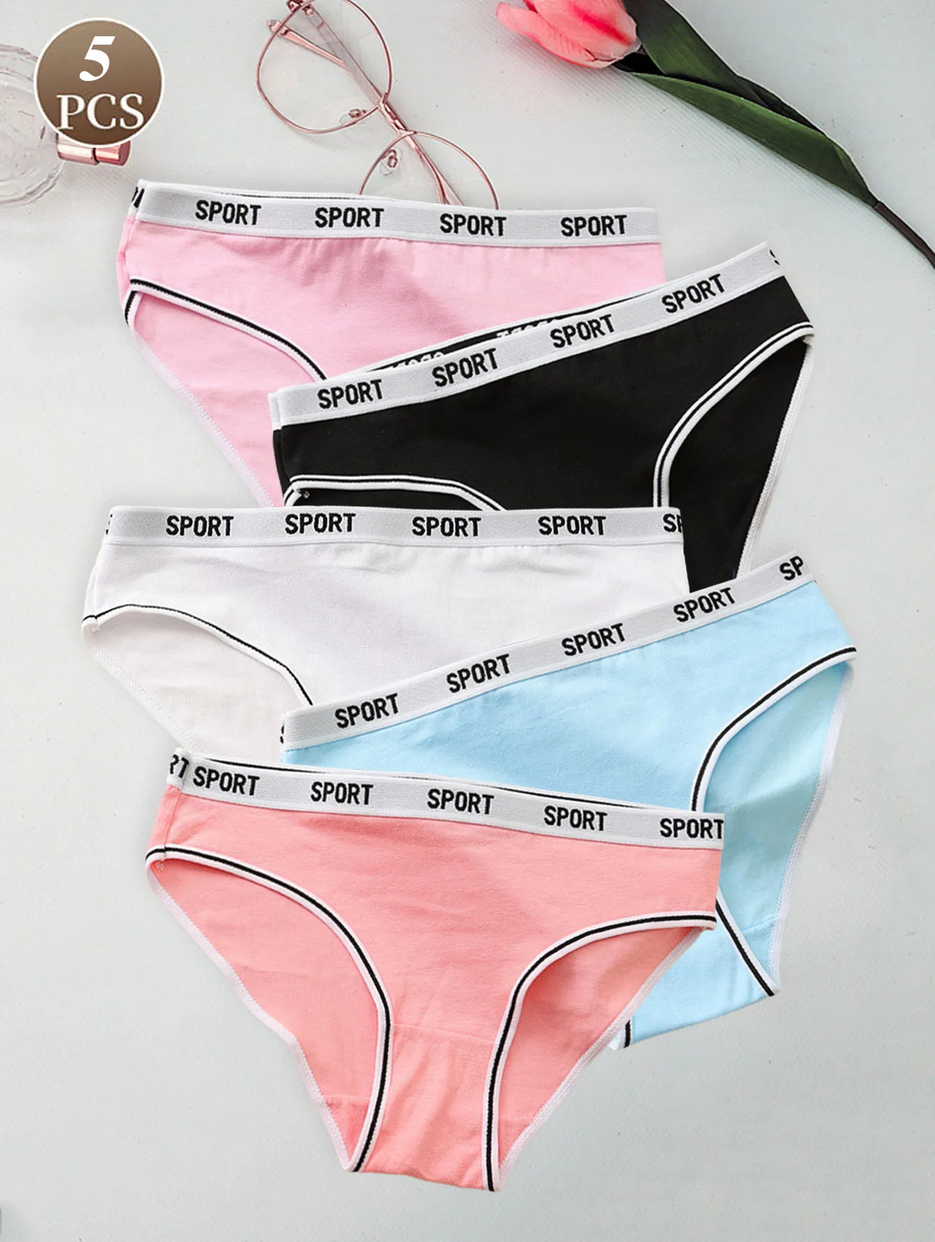 5°я Woj Sportstijl Sexy katoenen damesslipje, middelhoge taille Traceless Comfortabel ademend Driehoekslip voor dames