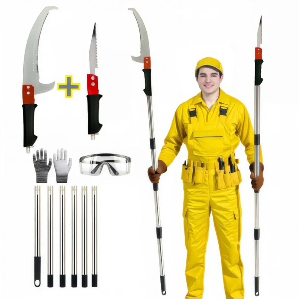 Telescopic Pole Saw for Tree Pruning – Manual Extendable Pruner with Adjustable Extension Pole, High Branch Cutter Tool