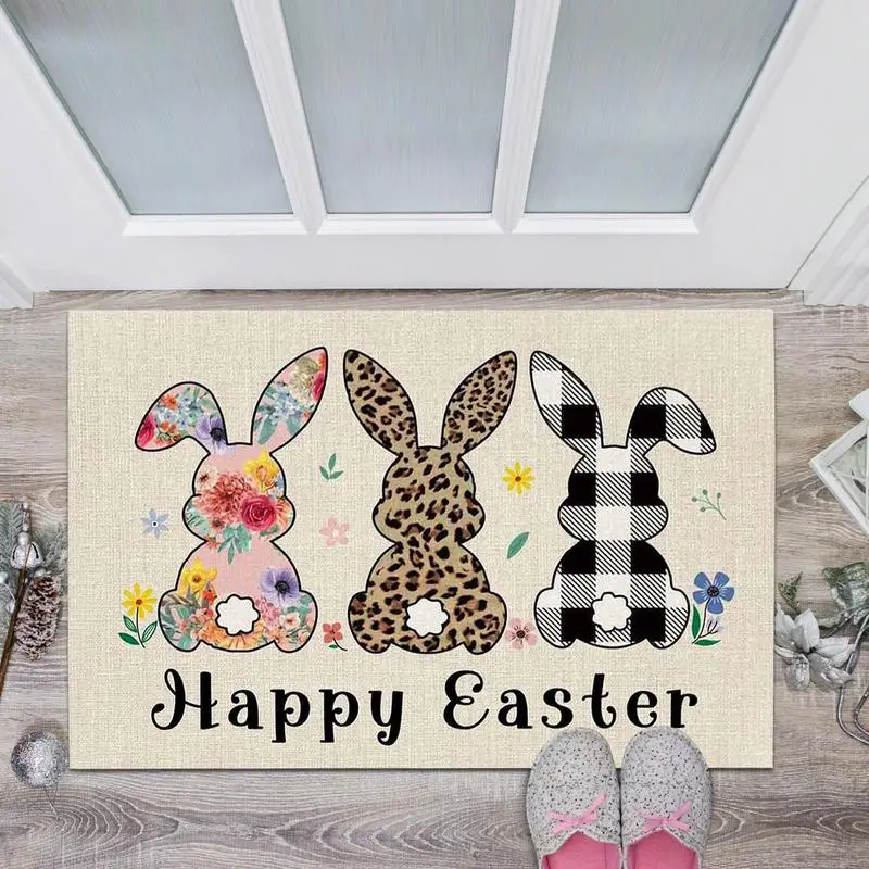 2024 Happy Easter Rabbit Doormat Absorbent Welcome Mats for Front Door Non-Slip Spring Farmhouse Rugs Bunny Home Decor