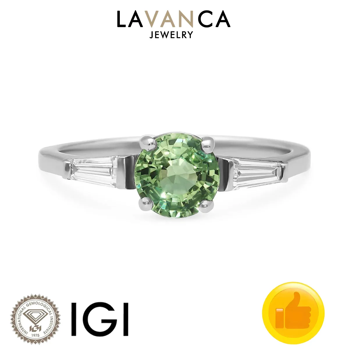 

Кольцо из белого золота с сапфиром и бриллиантом 9K/14K/18K, центральный камень, зеленый сапфир круглой огранки, выращенный в лаборатории с нулевым уровнем выбросов, для женщин