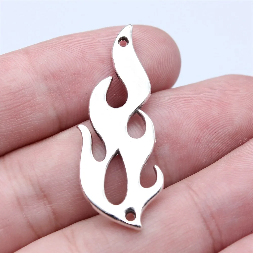 5Pcs/Lot  Silver Plated Flame Charm 39x15mm Tibetan Silver Plated Pendants Antique Jewelry Making DIY Handmade Craft