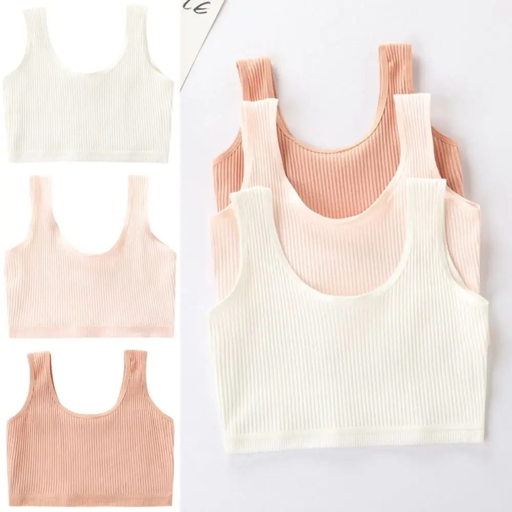 Double Layer Design Growing Girl’s Underwear High Elastic Opaque Color Lingerie for Girls Absorb Sweat Colorfast Vest for Pupils