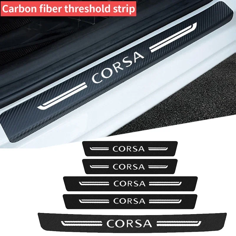 Carbon Fiber Car Threshold Plate for Opel CORSA Logo 2023 Trunk Door Sill Protector Sticker Bumper Strips Scratch Guard Tape