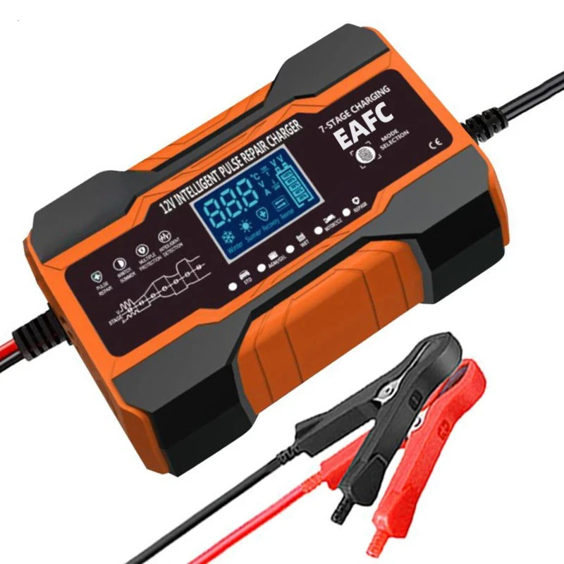 EAFC 12V Full Automatic Car Battery Charger12A/10A Digital Smart Battery Charger for SUV Truck Car AGM GEL WET Pulse Repair