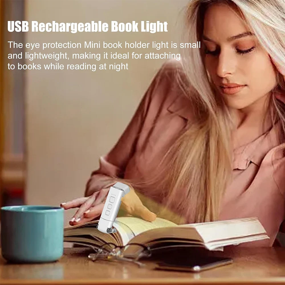 Book Light Reading Light for Bed Reading Rechargeable Portable Clip on LED Reading Light Dimmable Mini USB Powered Desk Lamp