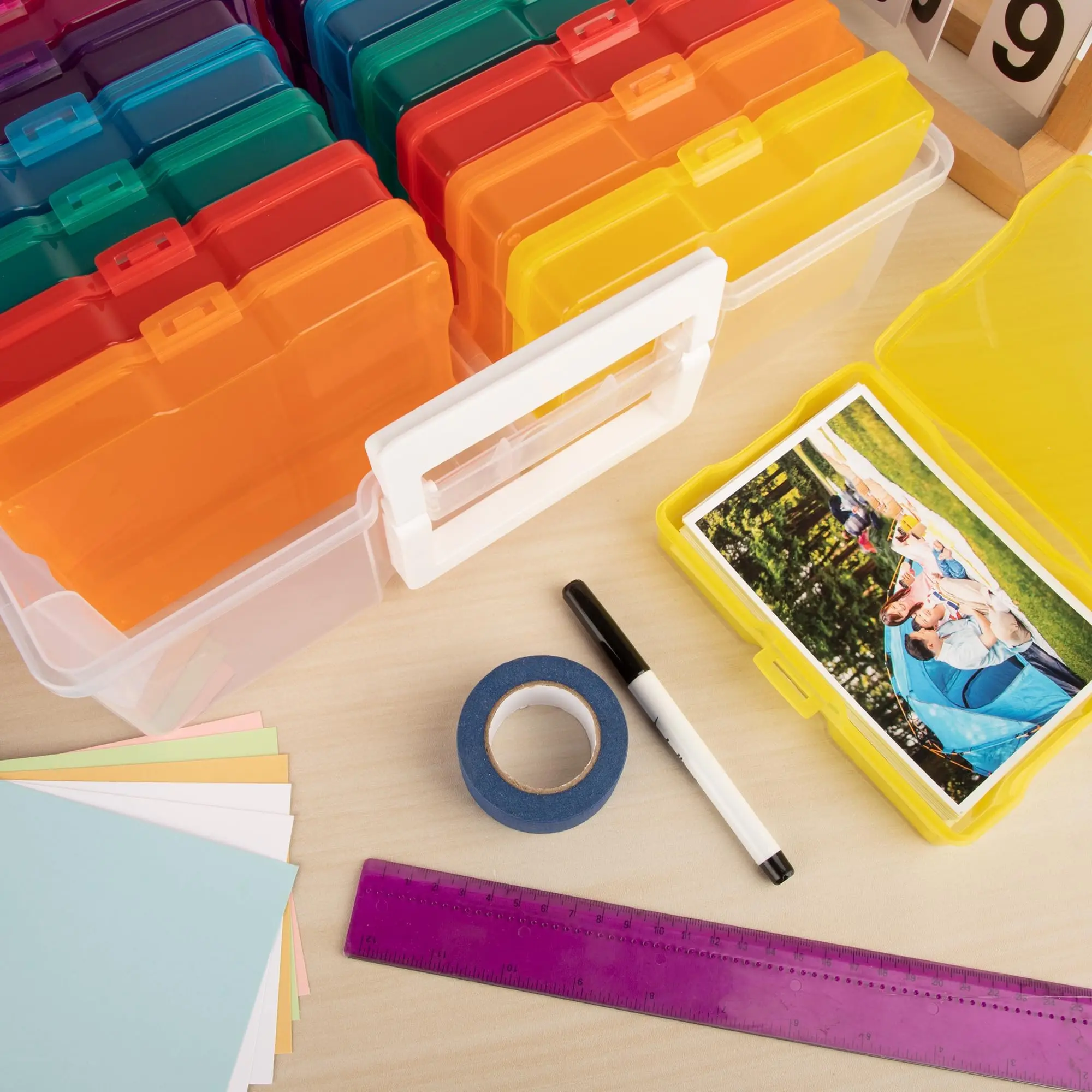 16 Large Plastic Containers for Photos And Crafts - Stackable Storage Boxes in Various Colors - Acid-Free Organizers for Photos,
