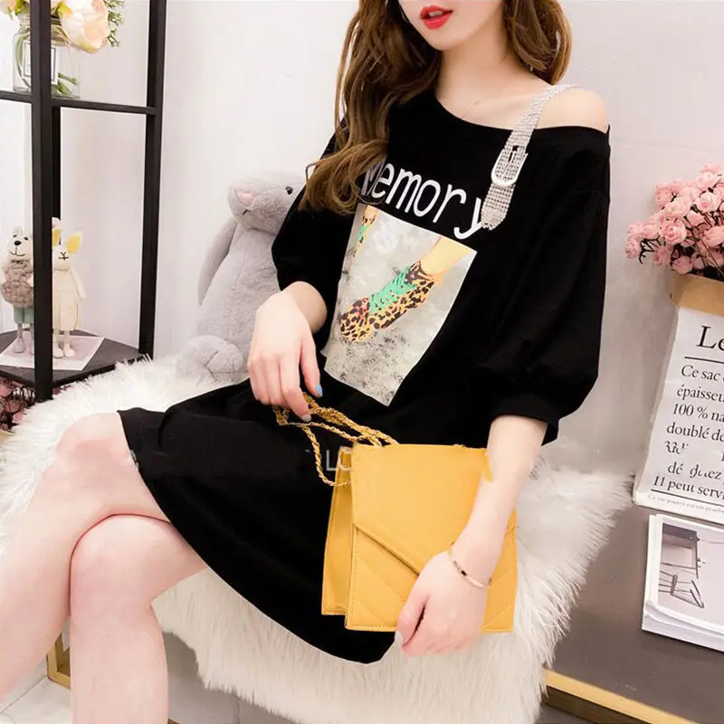 Yellow Pulovers Loose Fashion Graphic Elegant Korean Women T-shirt Summer Plain Midi Short Sleeve Casual Clothes T Shirt Tops