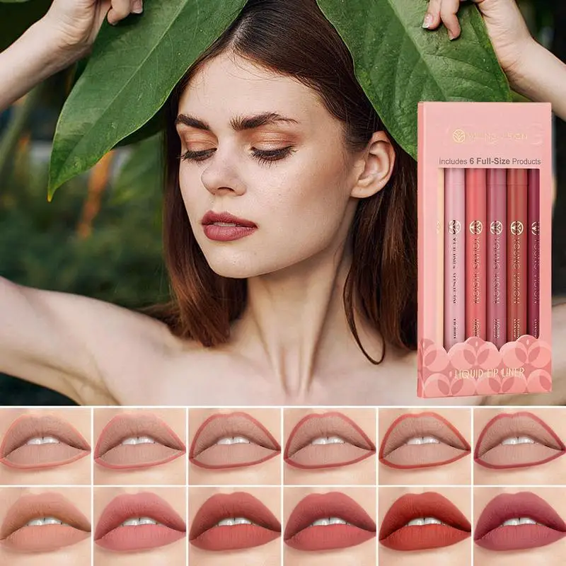 Matte Lipliner 6 Kleuren Matte Lipliner Potlood Draagbare Matte Lipliner Potloodset Voor Meisjes En Vrouwen Vakantie-En Verjaardagscadeau