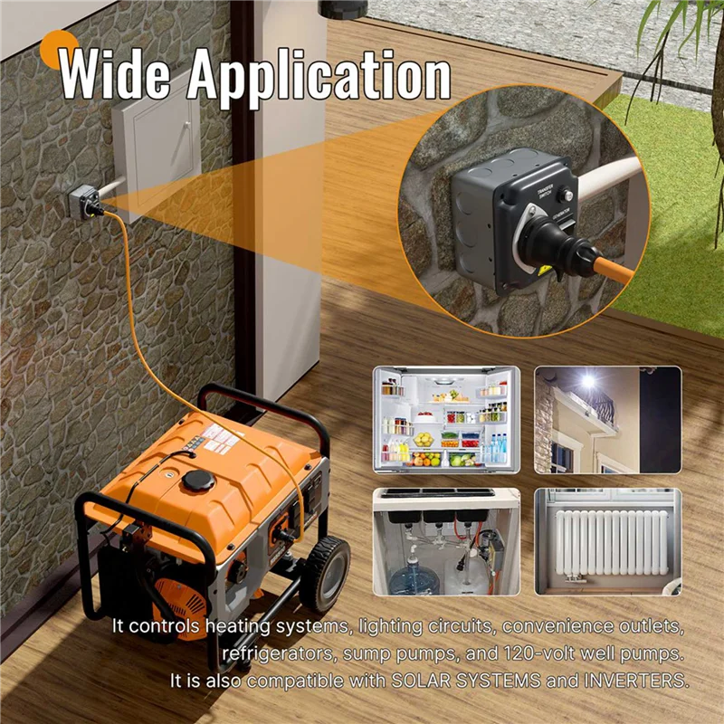 

2X Generator Transfer Switch Weatherproof Transfer Switch Pre-Wired With Circuit Breaker For RV, 15A 125V US Plug