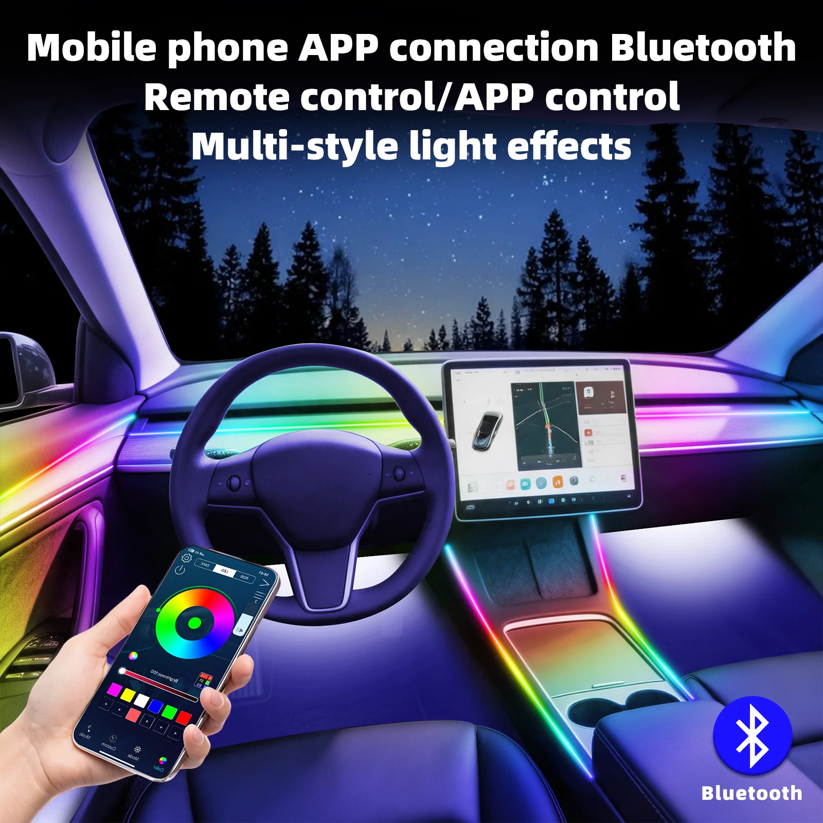 FOR TOYOTA Sienna 2019-2023 YEAR DREAM COLOR 18 Lights Car Ambient Light Kit Star Flow Marquee Hazard Pulse Sync Hill Brighten APP Wireless Control Sliding Door Warning Hidden Wiring Speed Adaptive Glow