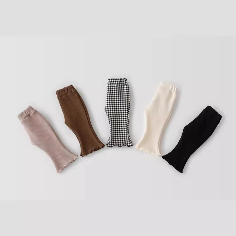 Korean Spring New Children's Clothing Girls Plaid Flared Pants Medium Children's Foreign Style Casual Pants Baby Cotton Trousers