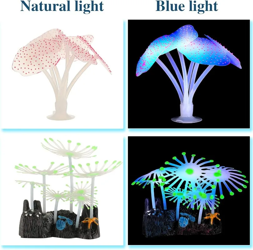 Aquarium Luminous Coral Jellyfish Mushroom Soft Silicone Aquatic Water Plants Fish Tank Decoration Aquarium Accesories Ornaments