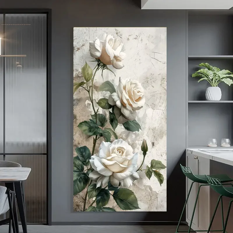 1pc (No frame),Scandinavian Floral Canvas Art Print - Frameless Modern Wall Decor For Living Room, Home Office, And Dining Area