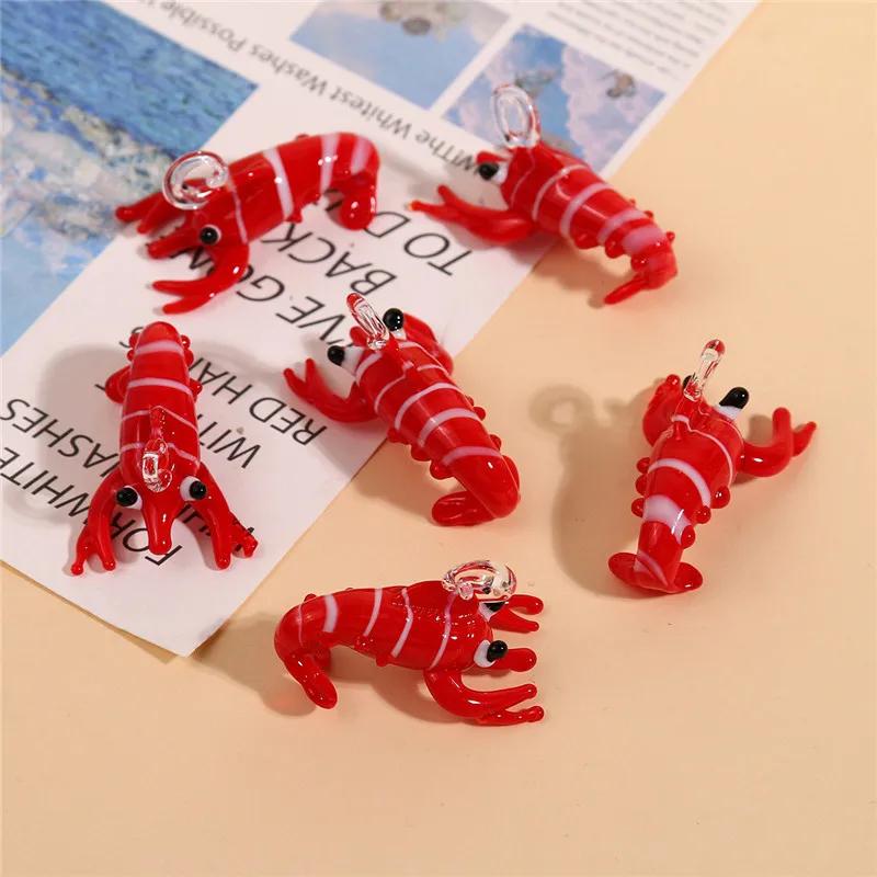 1PC 2024 INS Fashion Cute Ceramic Red Lobster Pendant Cute Shrimp Ornament Accessories for Necklace Bracelet