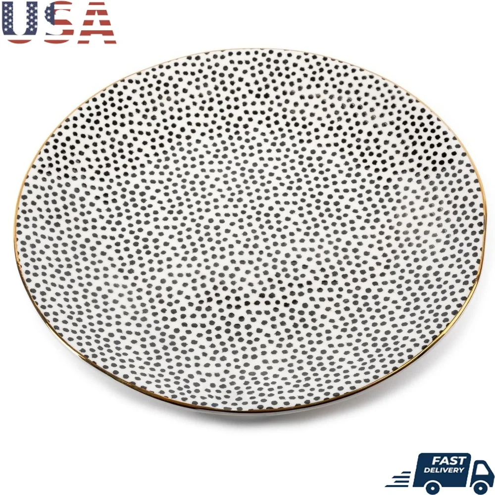 

Stoneware Dinner Plate Round Dishwasher Safe Microwave Safe Freezer Safe Durable Elegant Tableware Everyday Use Black and White