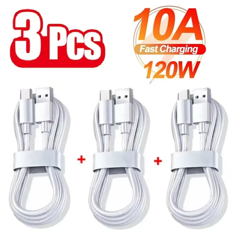 3PCS 100W 10A USB Type C USB Cable Super Fast Charing Line for Xiaomi Samsung Huawei Honor Quick Charge USB C Cables Data Cord