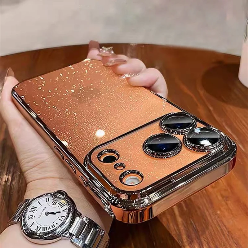 

Luxury Slim Transparent Glitter PC Case for iPhone 17 16 15 14 11 13 12 Pro Max 17 Pro Cases Clear Camera Lens Protector Cover