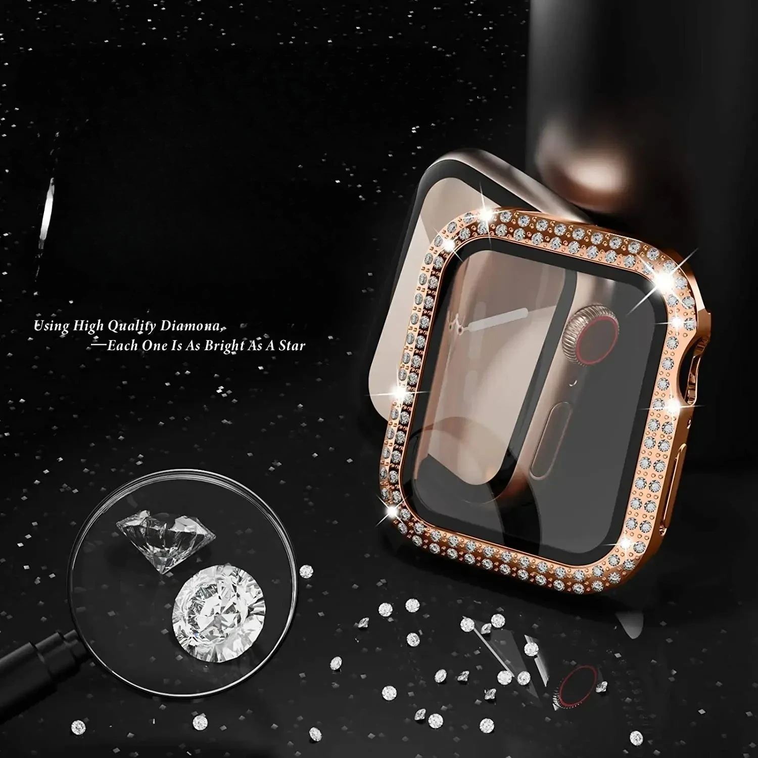 Чехол с бриллиантами для Apple watch 40 мм, 41 мм, 44 мм, 45 мм, 42 мм, 38 аксессуаров, блестящий защитный чехол-бампер iWatch series 3 4 5 6 7 se 8 9