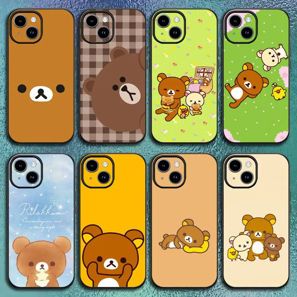 Niedliche Cartoon-Rilakkuma-Handyhülle für iPhone 17 12 13 14 15 16 Pro Max Plus, klassische schwarze Softshell
