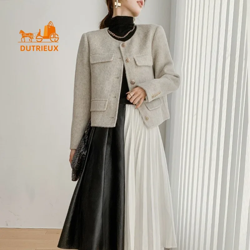 New Winter Coat for Women,  High-end Double-faced Cashmere Coat 72.8% Wool 12.1% Rabbit Hair 15.1% Mulberry Silk Short Jacket