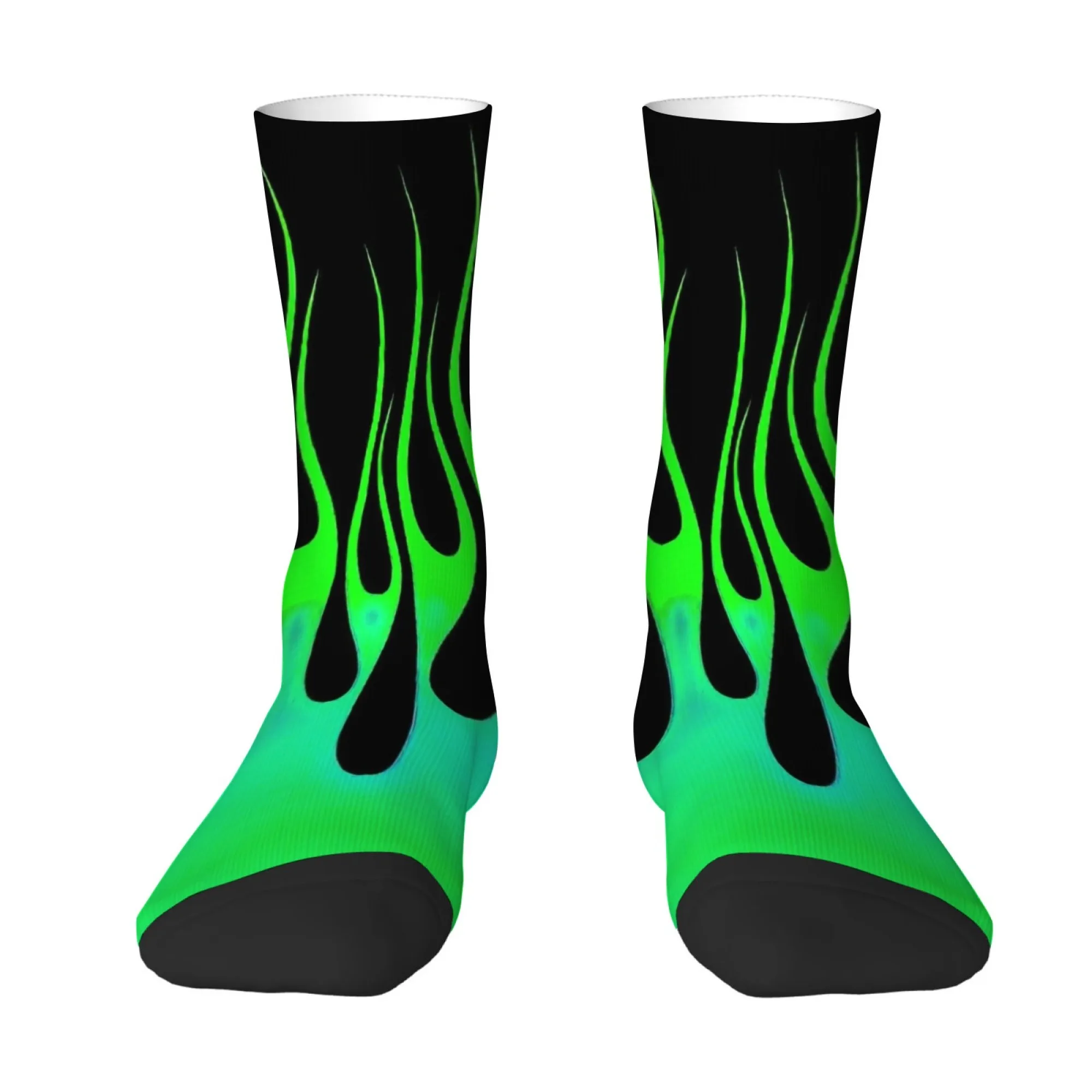 

Fluorescent Green Flame Print Men's Socks Comfortable and Skin-friendly Socks Fun Street Style Harajuku Fashion Sports Socks