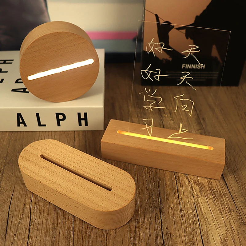 AAA Battery Powered Wood Base Led Light Display Stand For Acrylic Night Lamp Art DIY Wood Light Display Base Stand