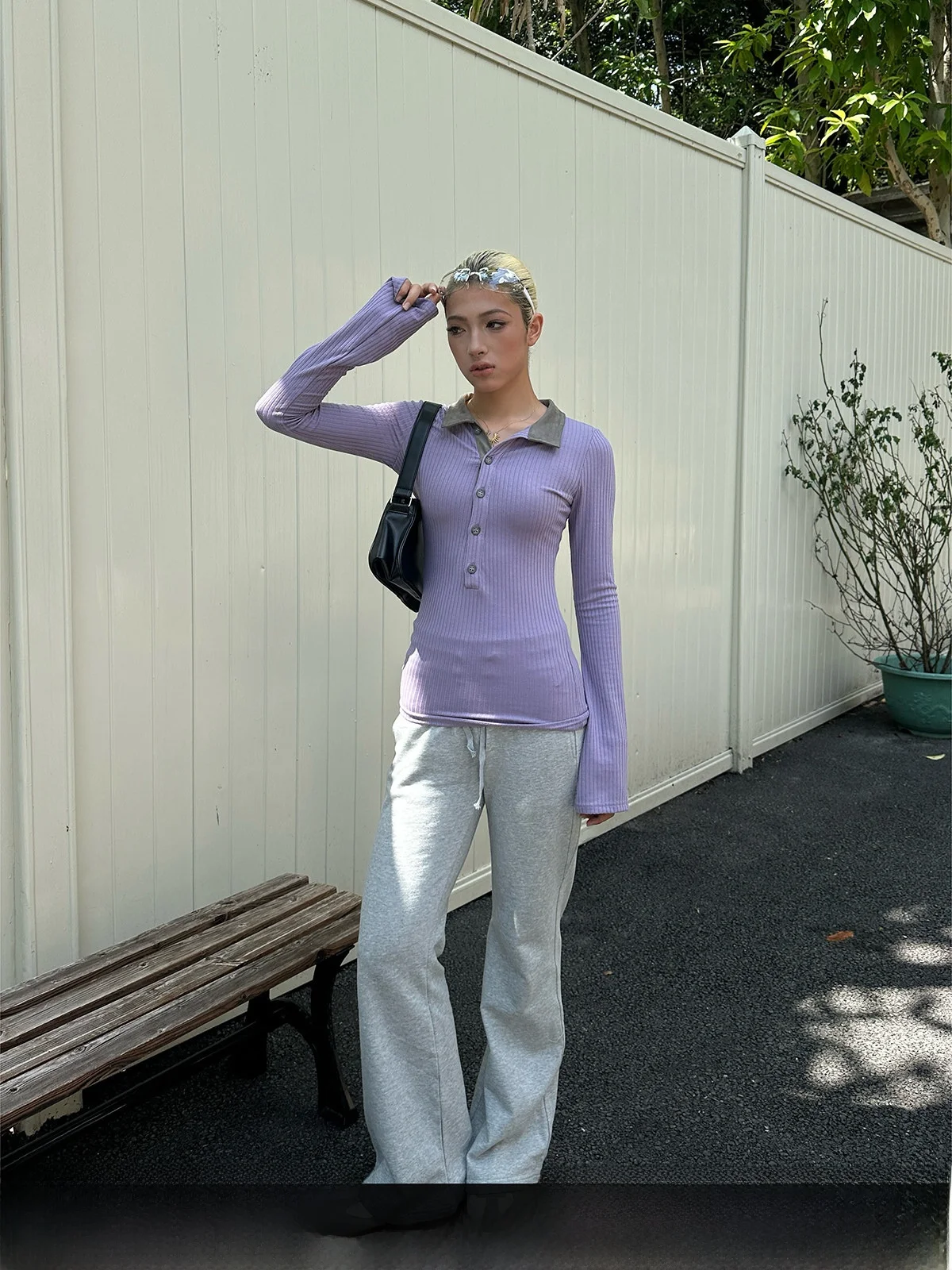 GOGOBURN American Color Block Long Sleeve Slim Fit T-Shirt Collared Base Layer Top for Women Commute Style Autumn New Arrival